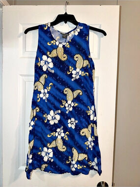 VTG 90s Notations Royal Blue Paisley Floral Dress M Rayon